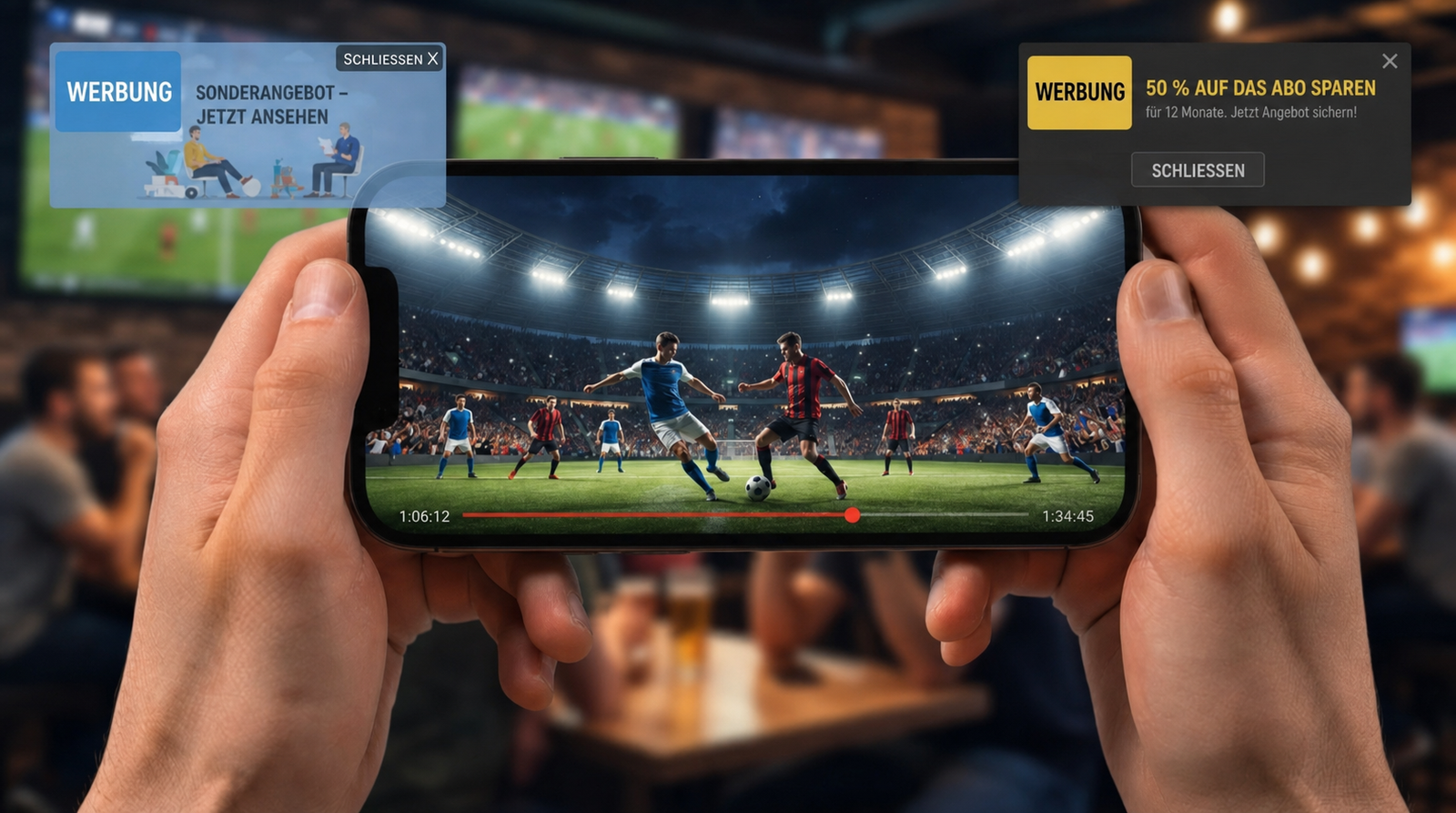 Sportübertragung im Browser mit Werbeeinblendung